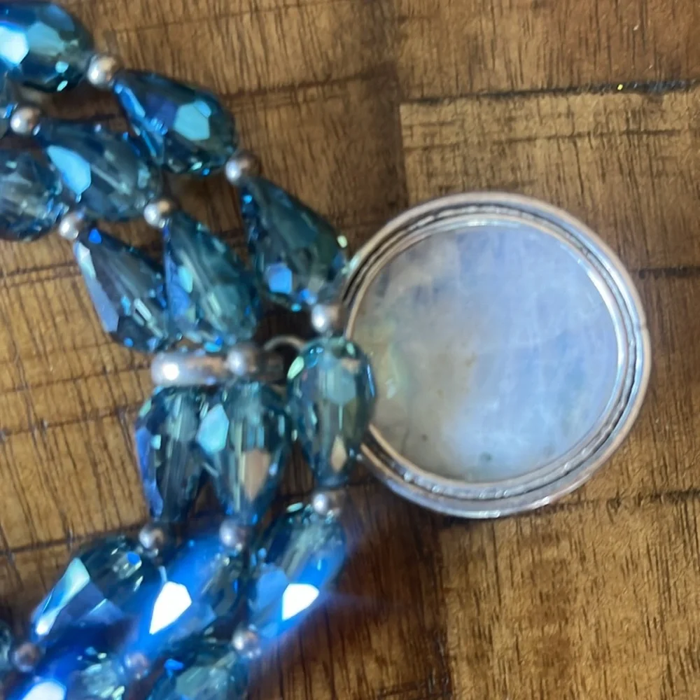 MOONSTONE and CRYSTAL Blue Beaded Necklace WITH STERLING SILVER. - Picture 6 of 10